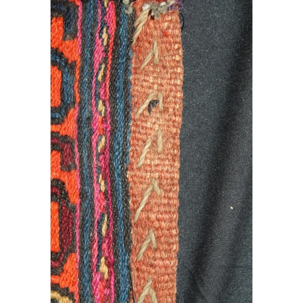 Antique 19thC Soumak Mafrash Panel Nomadic Cargo Bag Face 18x35